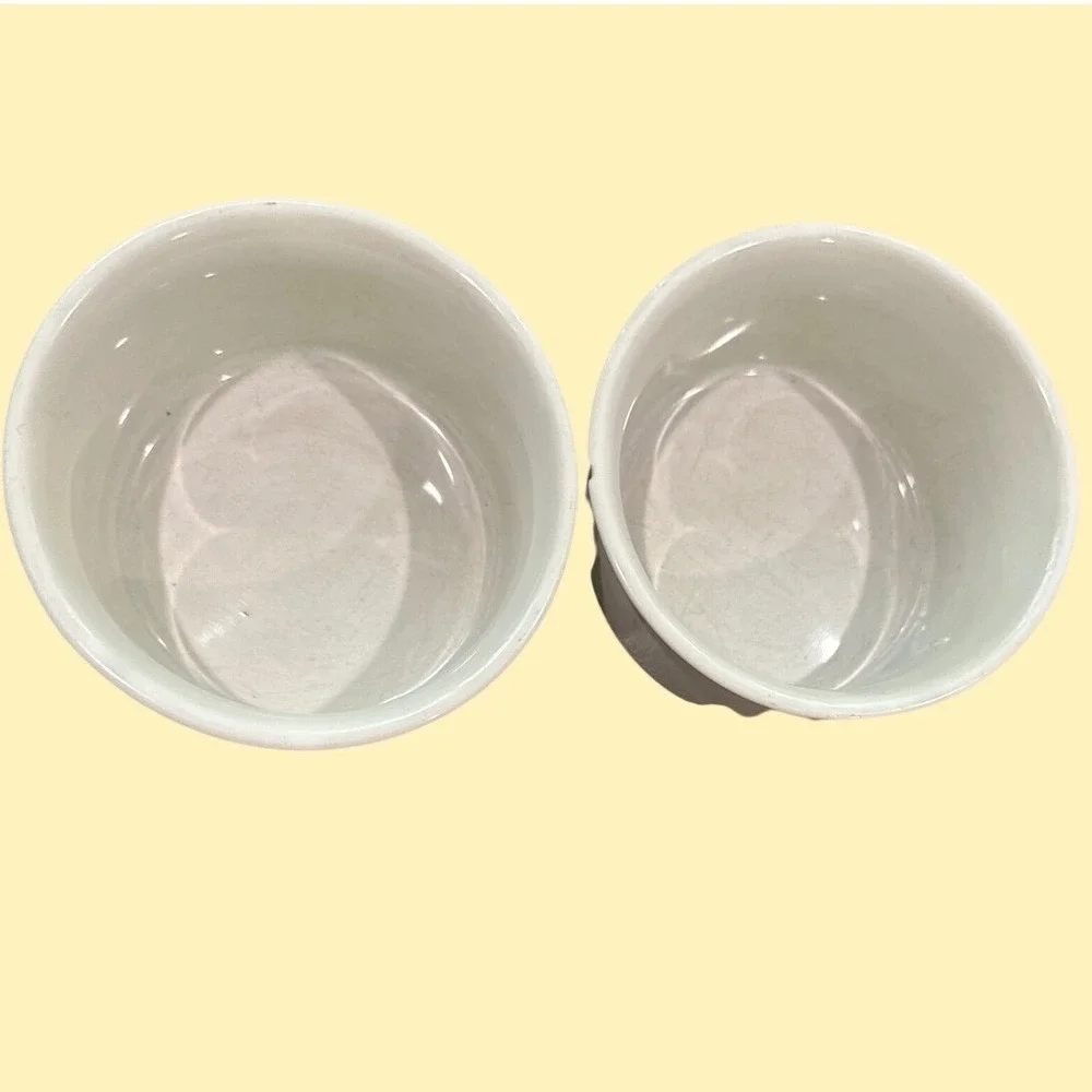 Vintage Floral Berry Ceramic Ramekin Set Scalloped Edge Souffle Bowls White 2pc